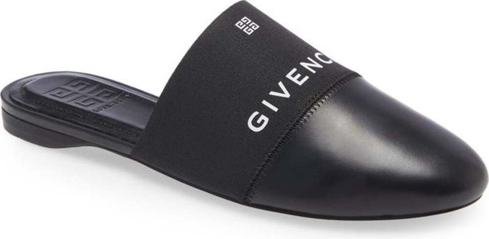 Givenchy Bedford Black Logo Print Leather Slip On Mules Size 6.5